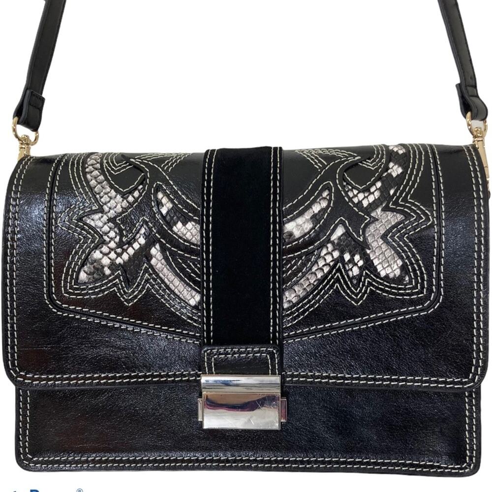 Zara black crossbody bag, snake embossed leather topstitched cutout detail purse